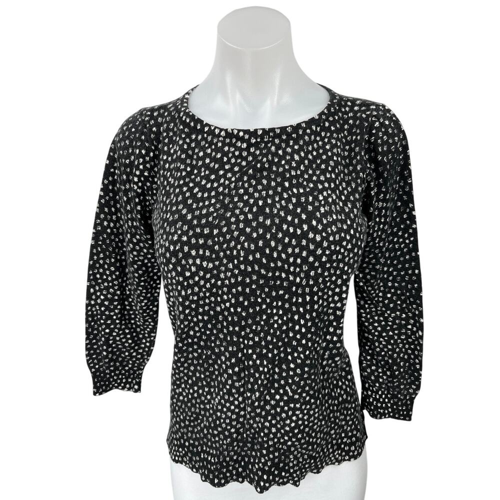 Ann Taylor LOFT Women's Black White Printed Puff Sleeve Blouse Top Size M